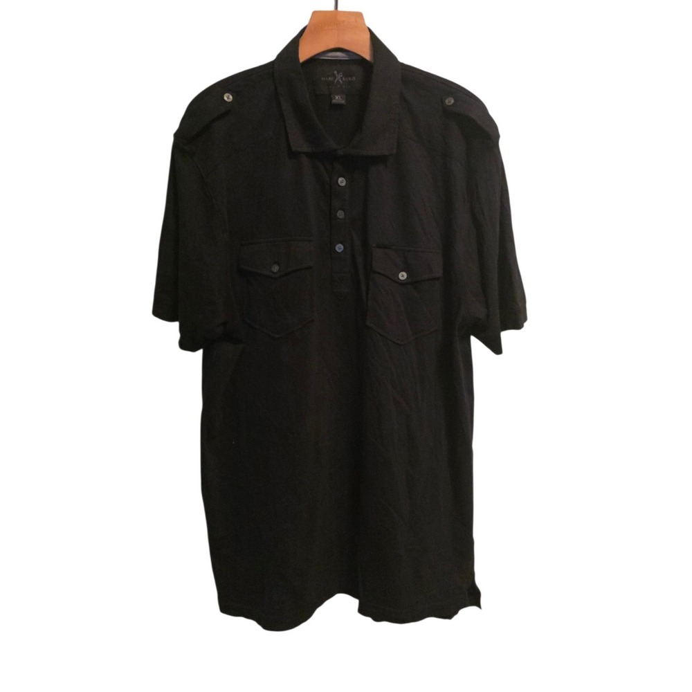 Marc Ecko Cut & Sew Polo Shirt Solid Black Pockets 1/4 Button Preppy Casual XL